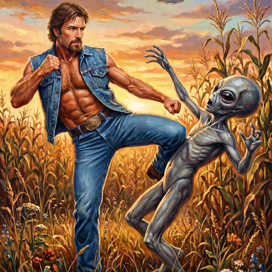 Man Kicking Alien (150 Color Diamond Painting)