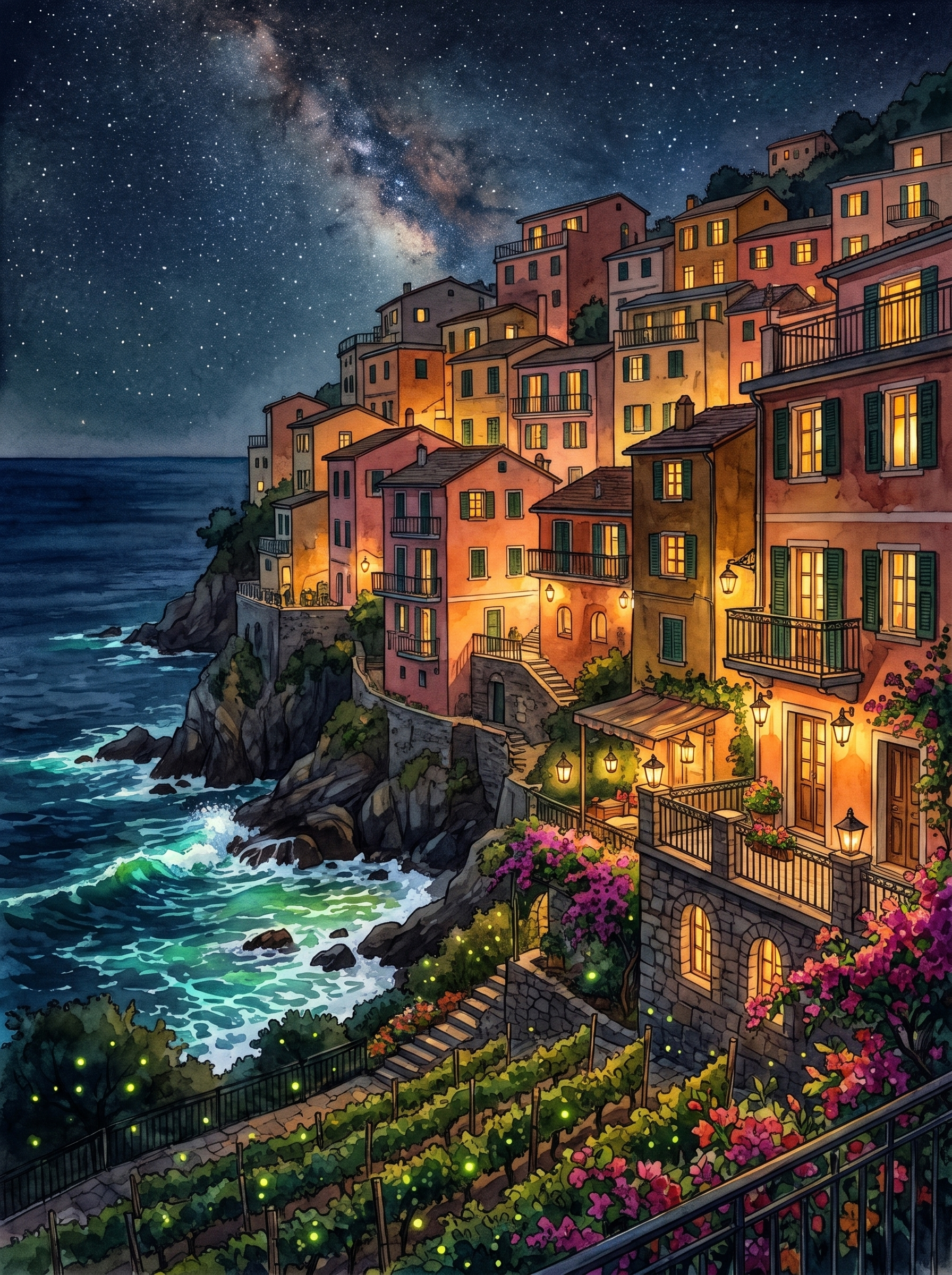 Manarola Fireflies at Night