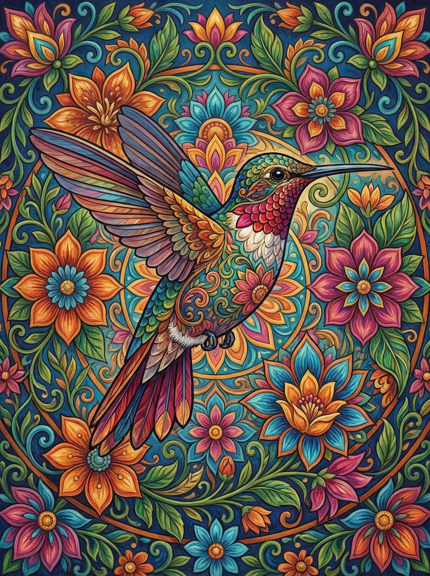 Hummingbird Blossom Mandala (100 Color Diamond Painting) Diamond Painting kit