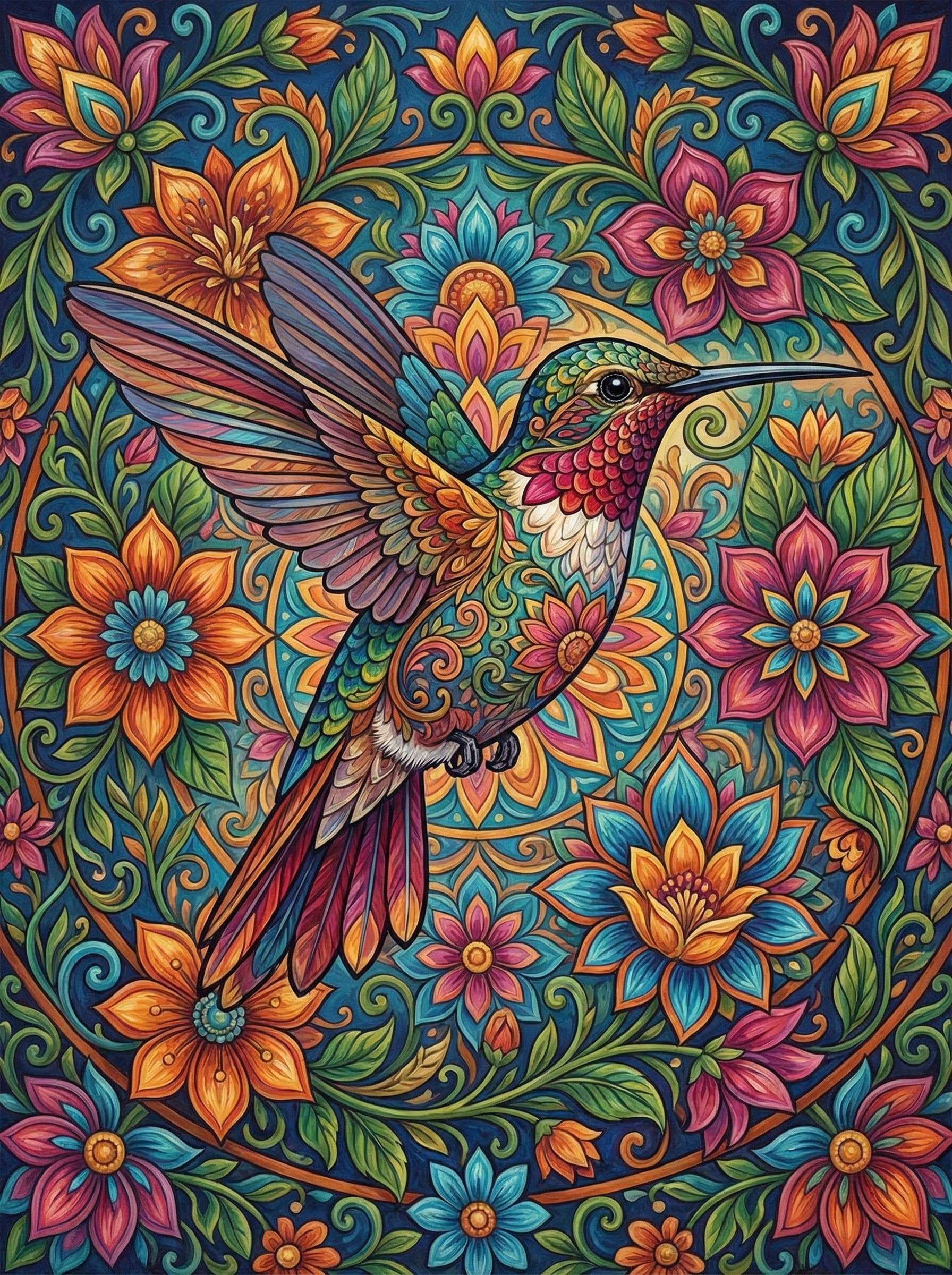 Hummingbird Blossom Mandala (100 Color Diamond Painting) Diamond Painting kit