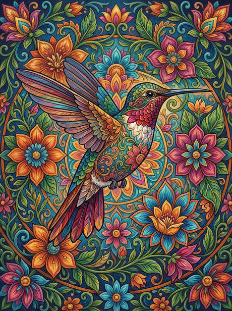 Hummingbird Blossom Mandala (100 Color Diamond Painting) Diamond Painting kit