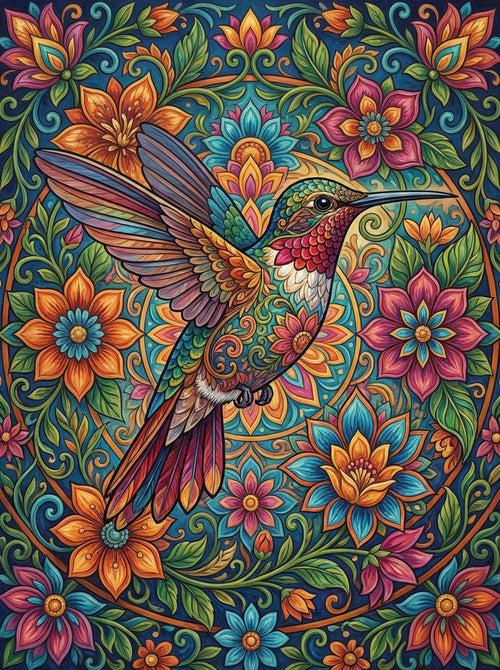 Hummingbird Blossom Mandala (100 Color Diamond Painting) Diamond Painting kit