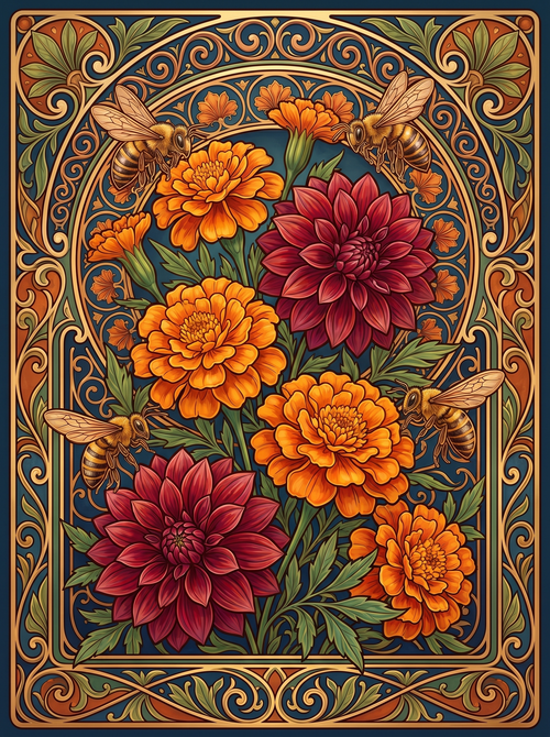 Marigold Dahlia Bee Panel 2 (80 Colors)