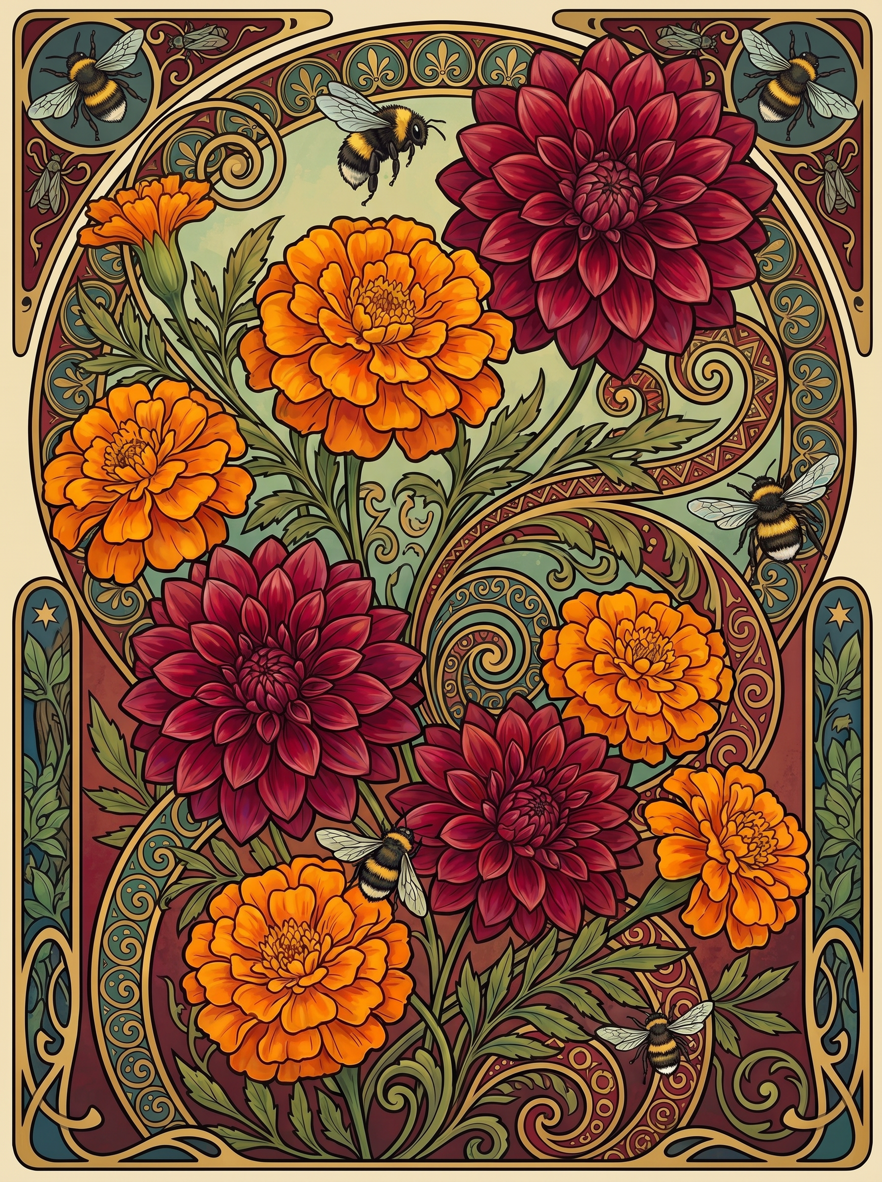 Marigold Dahlia Bee Panel (80 Colors)