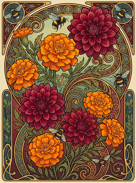 Marigold Dahlia Bee Panel (80 Colors) Paint by Numbers kit