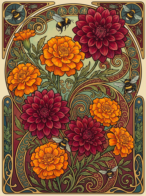 Marigold Dahlia Bee Panel (80 Colors)
