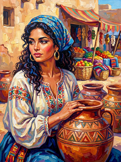 Market Pottery Merchant (100 Color Diamond Painting)