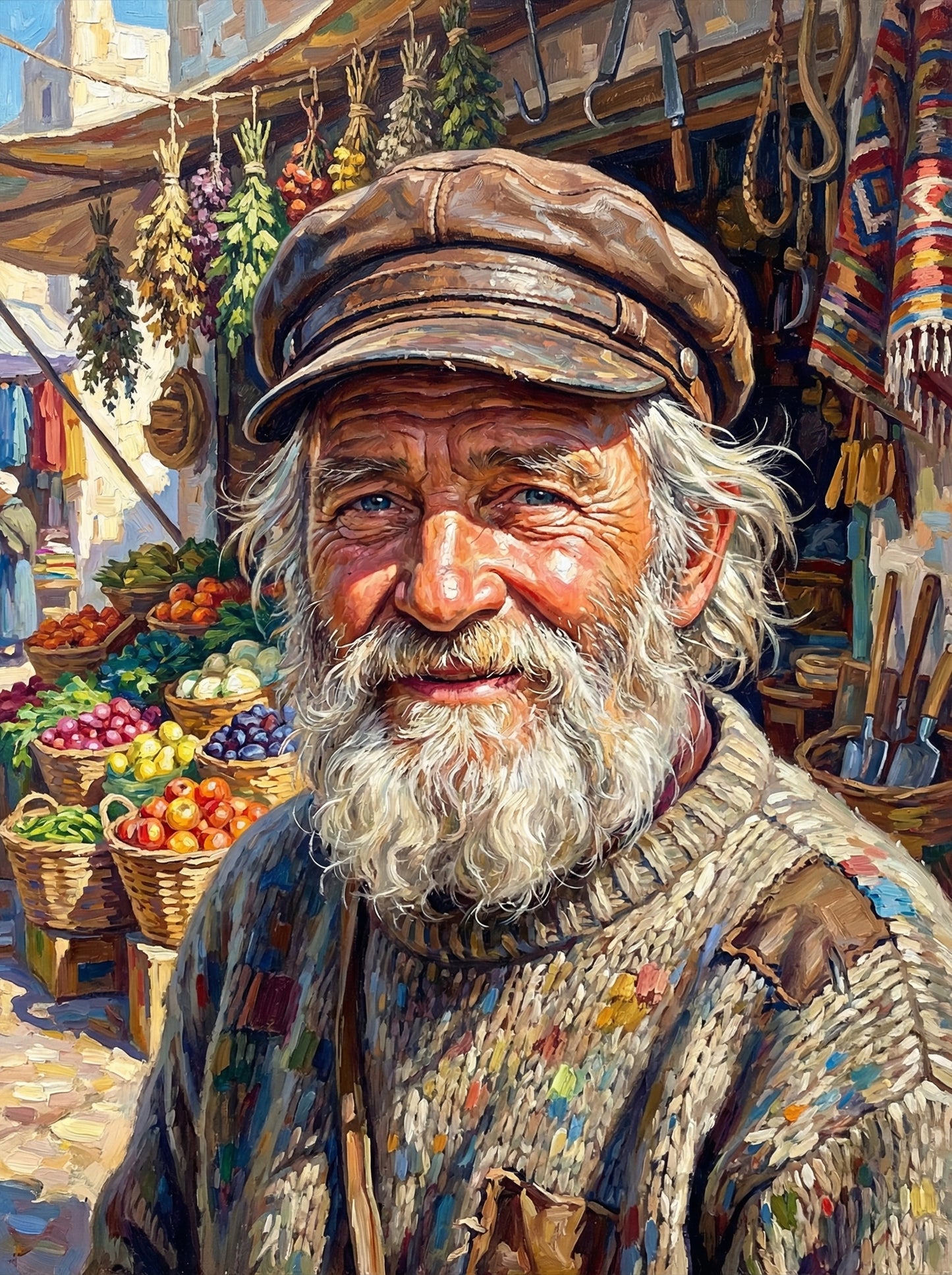 Market Vendor With Baskets (100 Color Diamond Painting)