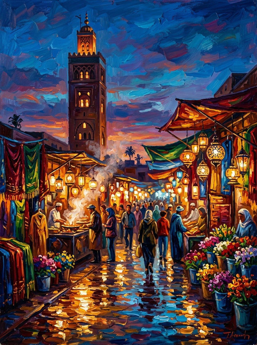 Marrakech Jemaa Night Impasto (150 Color Diamond Painting)