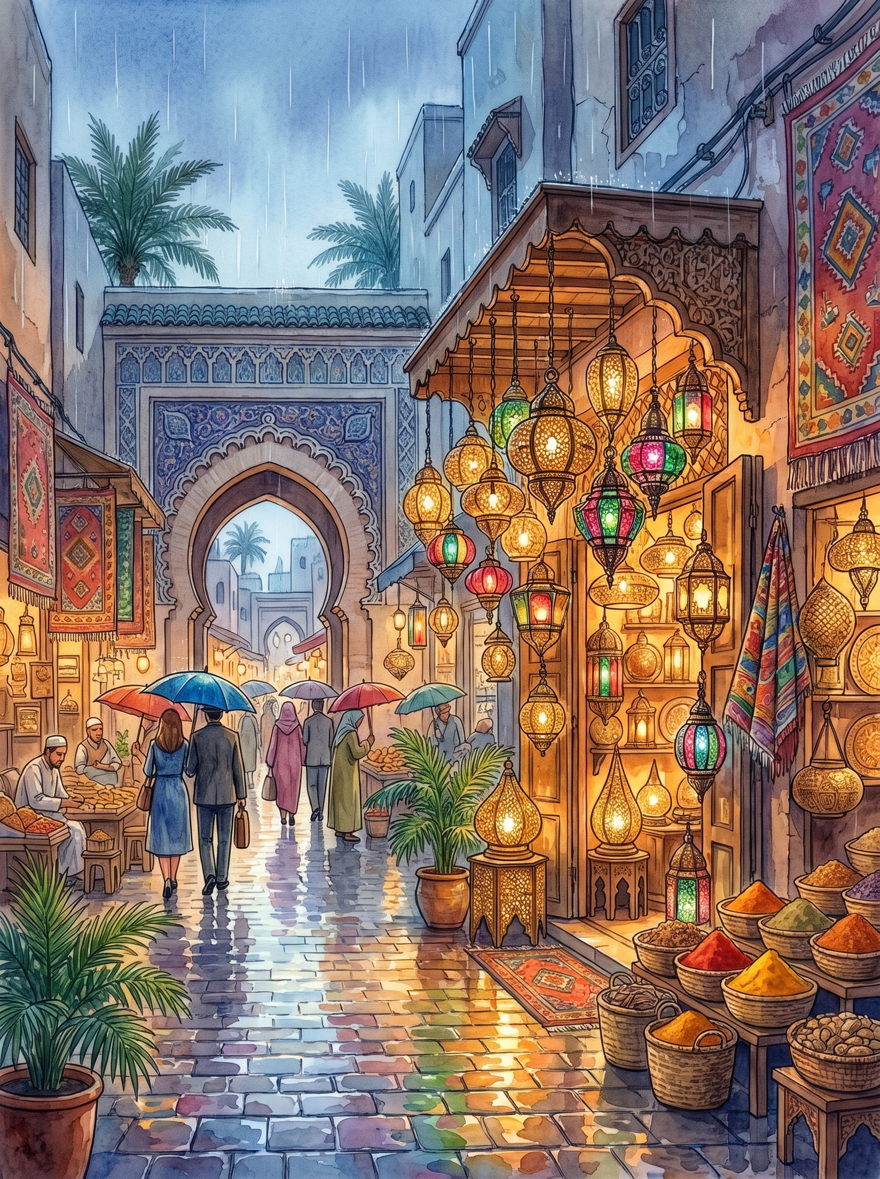 Rainy Souk Lantern Shop, Marrakech