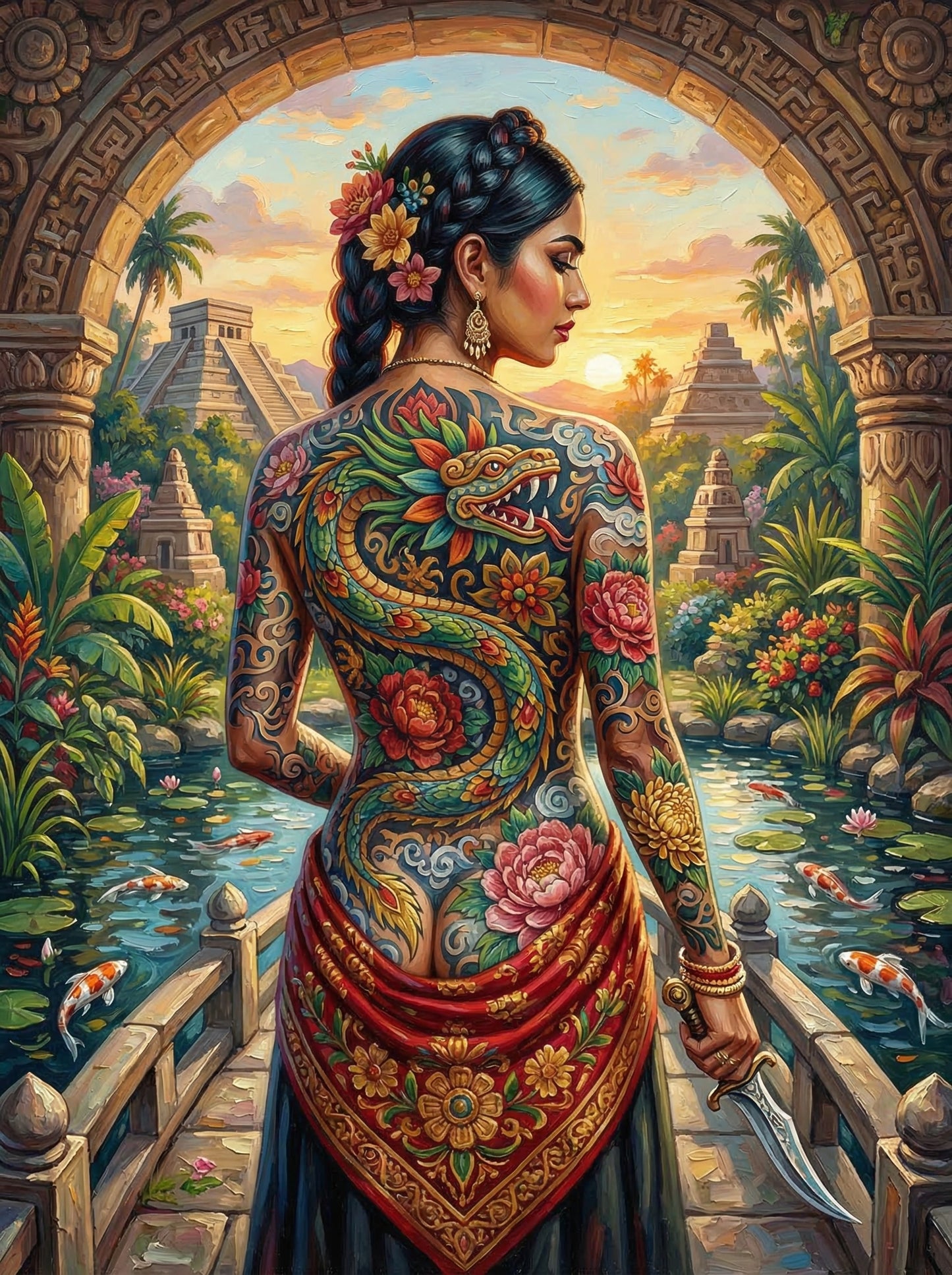 Mayan Serpent Tattoo Woman (100 Color Diamond Painting)
