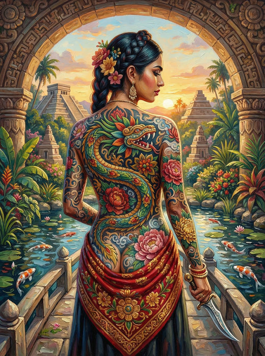 Mayan Serpent Tattoo Woman (100 Color Diamond Painting)