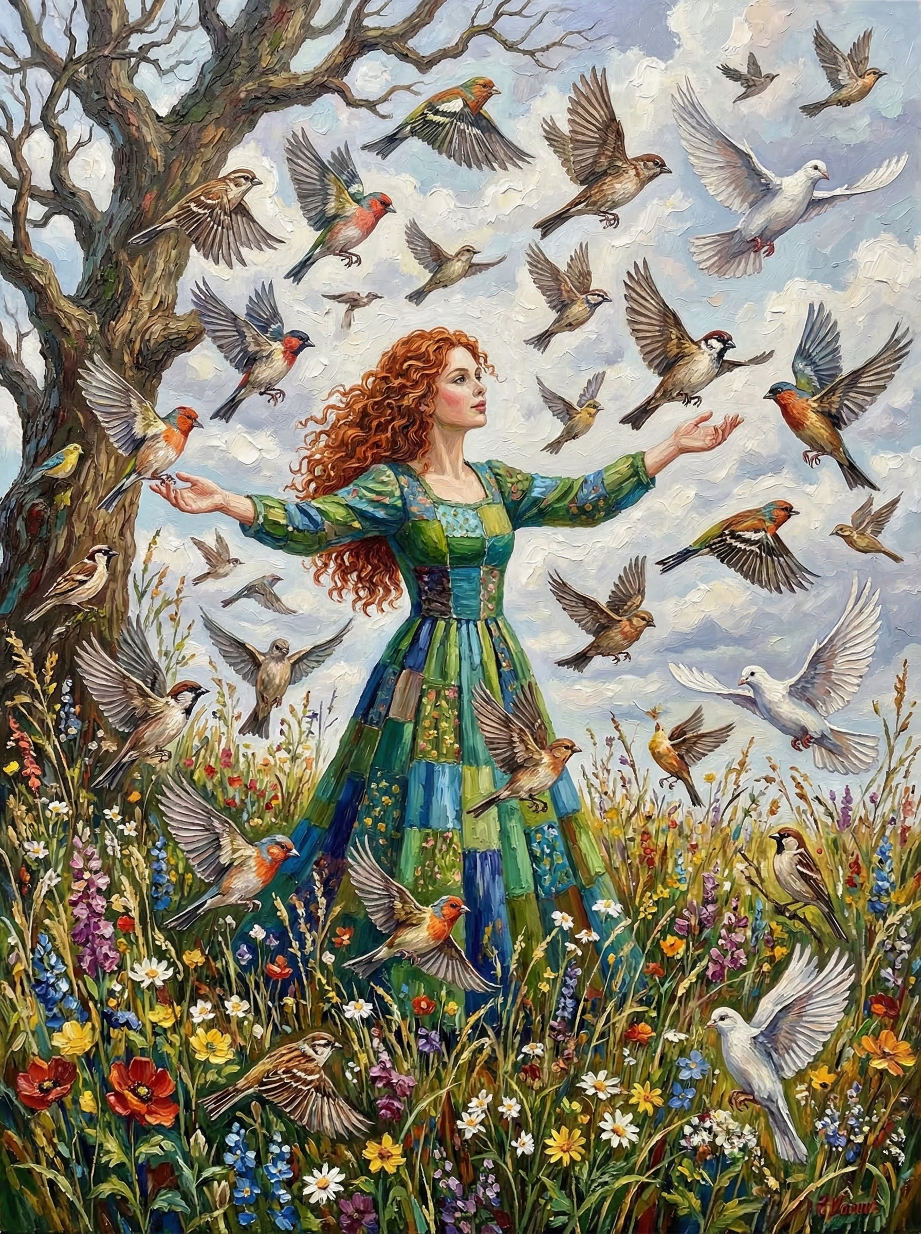 Meadow Girl Birds (100 Color Diamond Painting) Diamond Painting kit