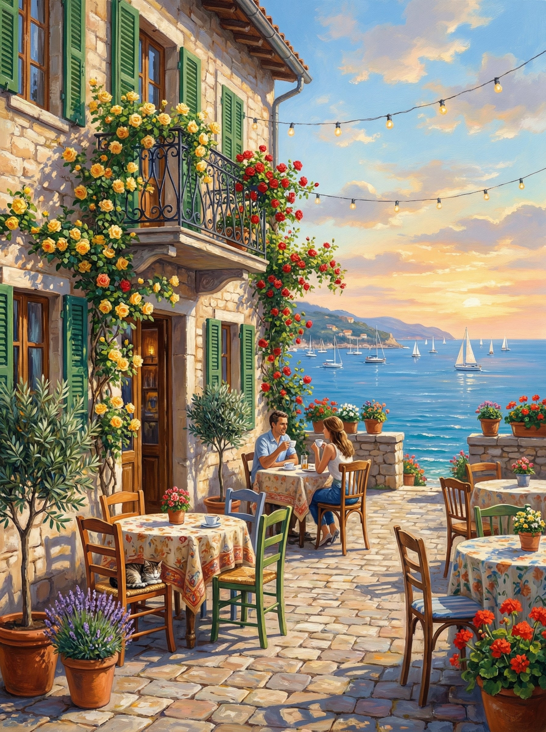 Mediterranean Seaside Terrace (Diamond Painting) Diamond Painting kit