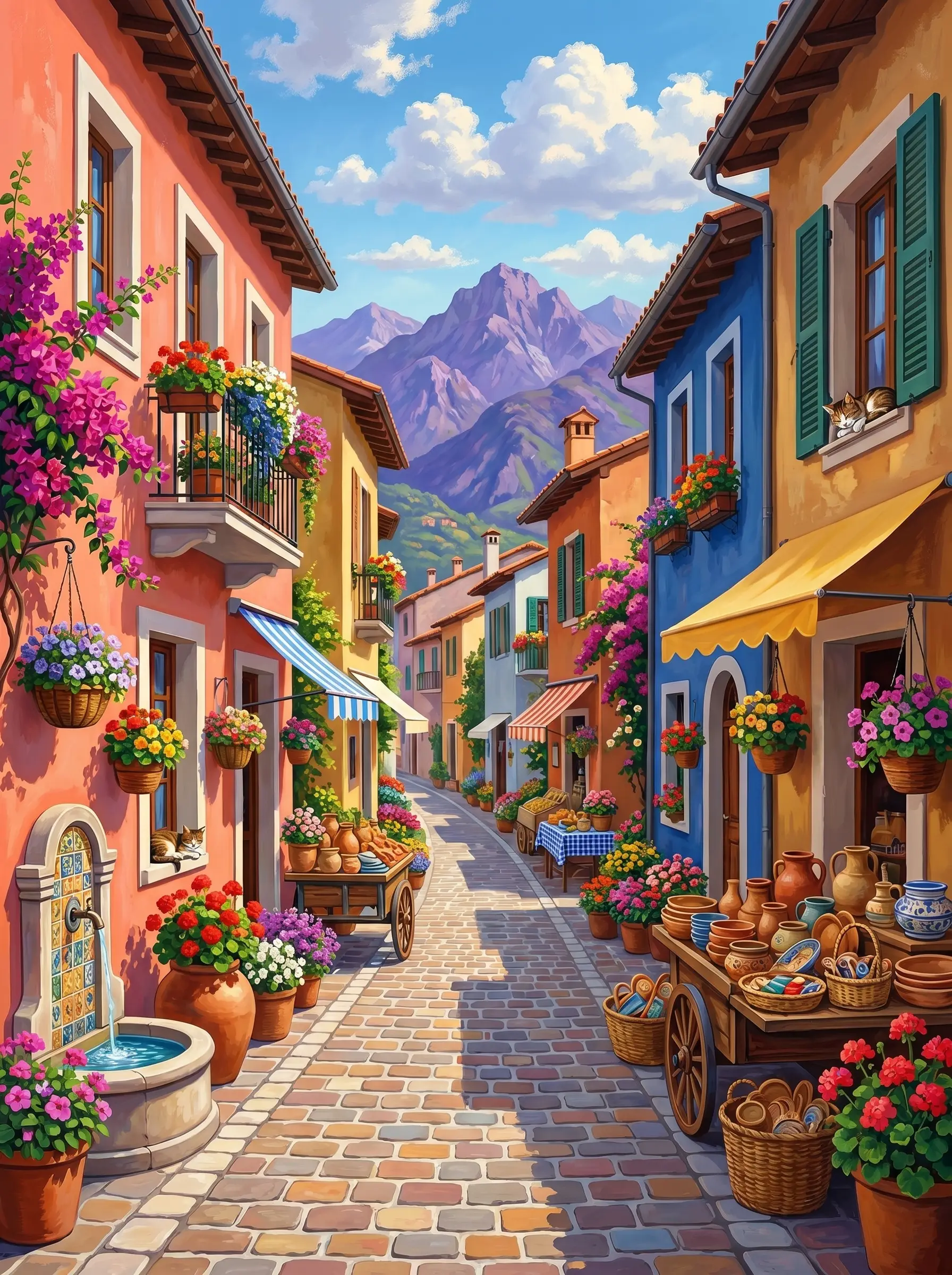 Mediterranean Village Flowers (Diamond Painting)