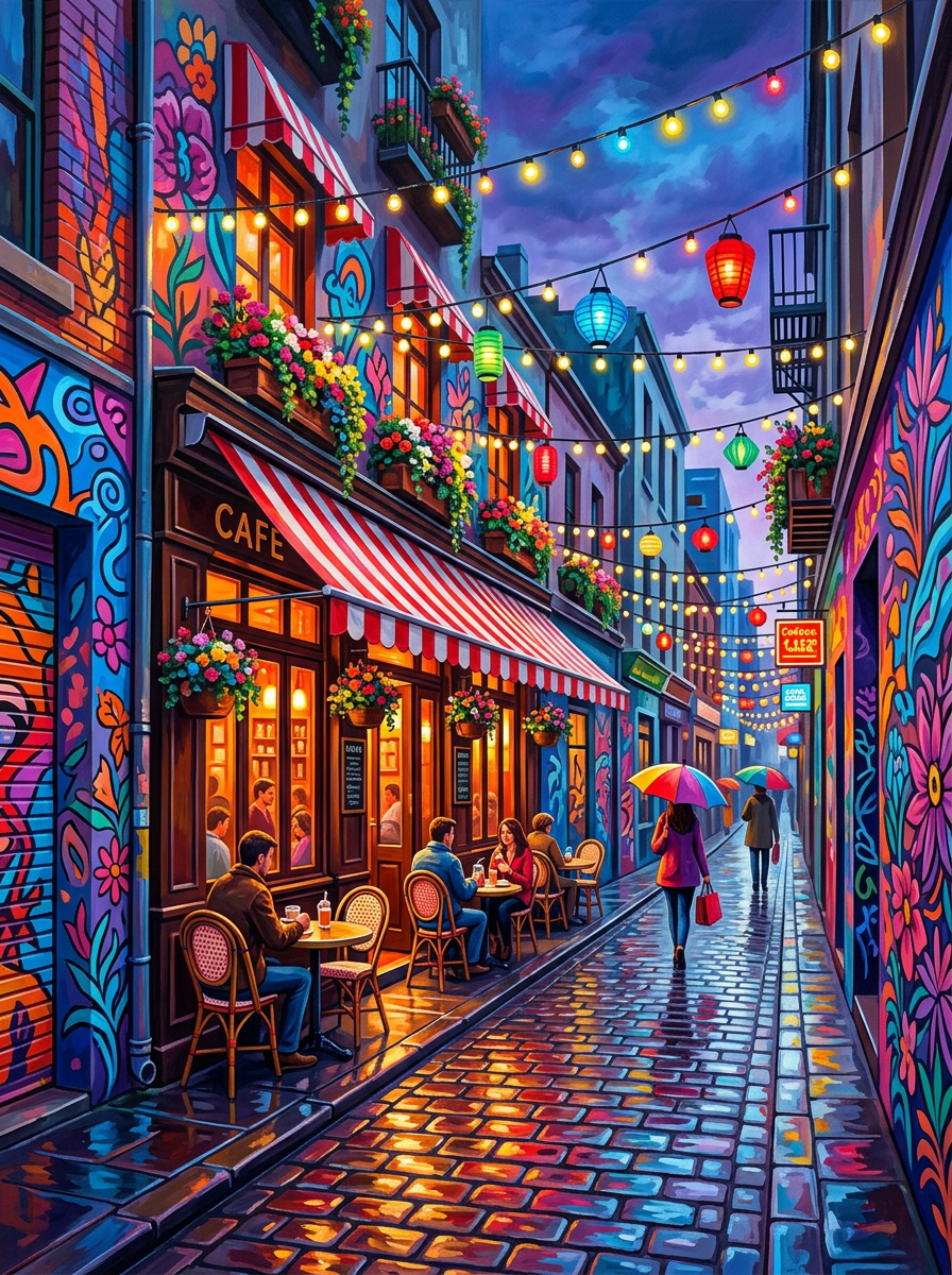 Melbourne Cafe Rain (150 Color Diamond Painting)