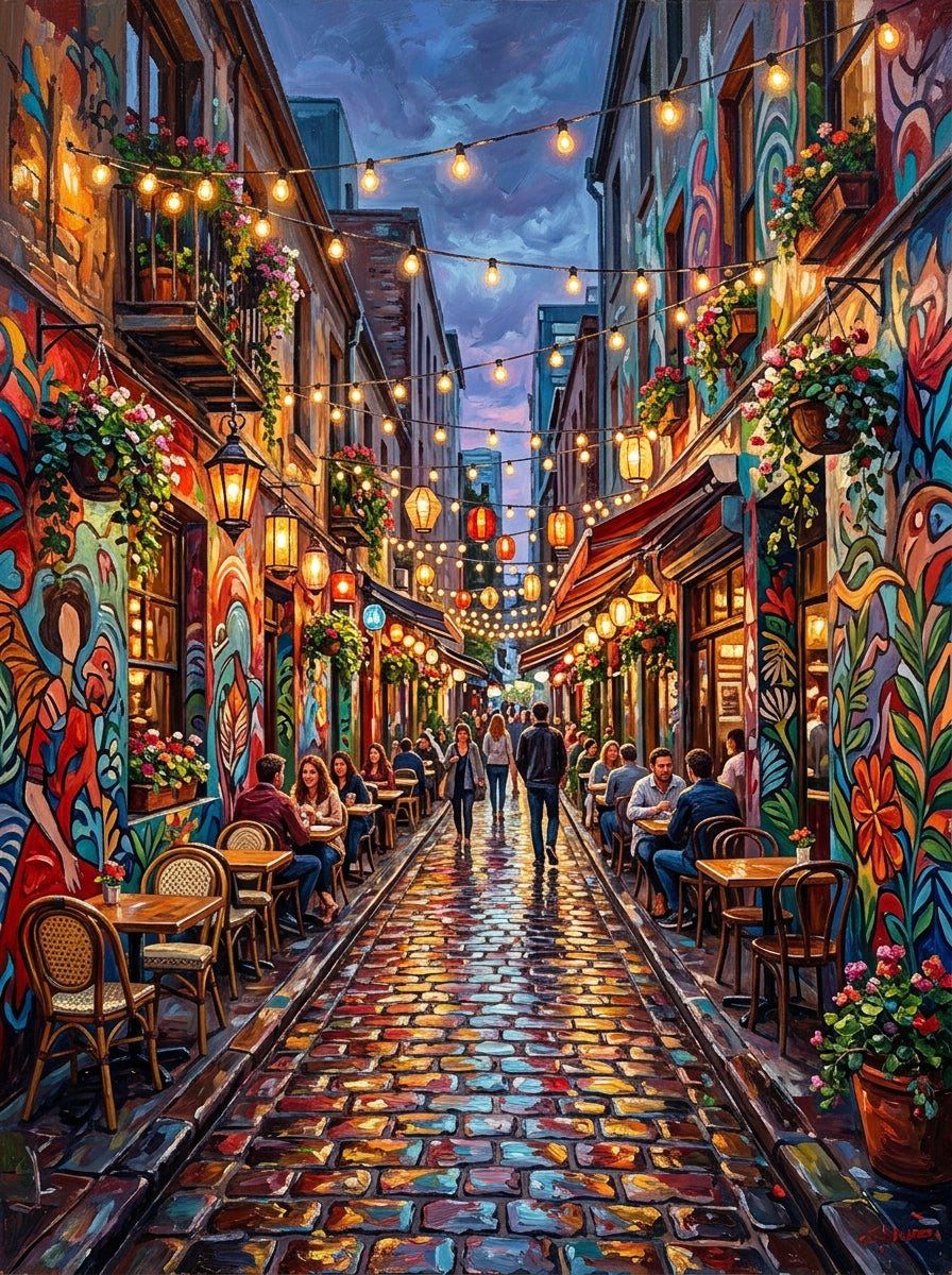 Melbourne Laneway Dusk Impasto (150 Color Diamond Painting)