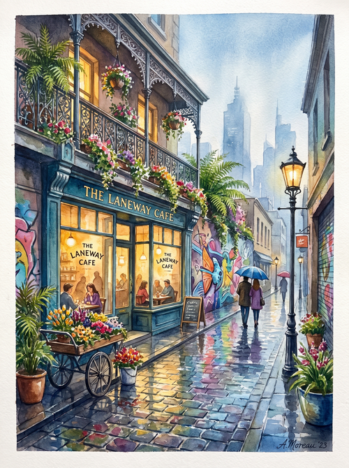 Melbourne Laneway Rainy Café