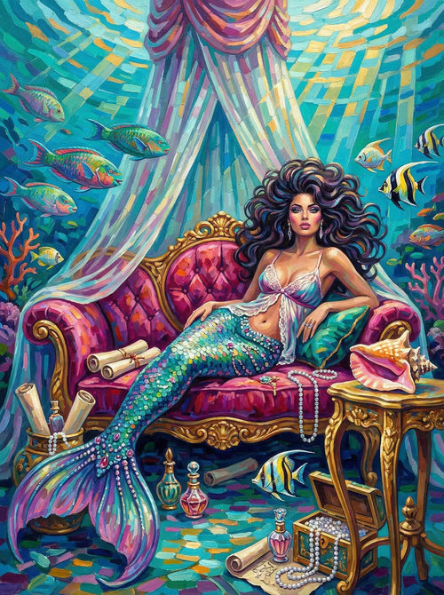 Mermaid On Luxe Throne (100 Color Diamond Painting) Diamond Painting kit