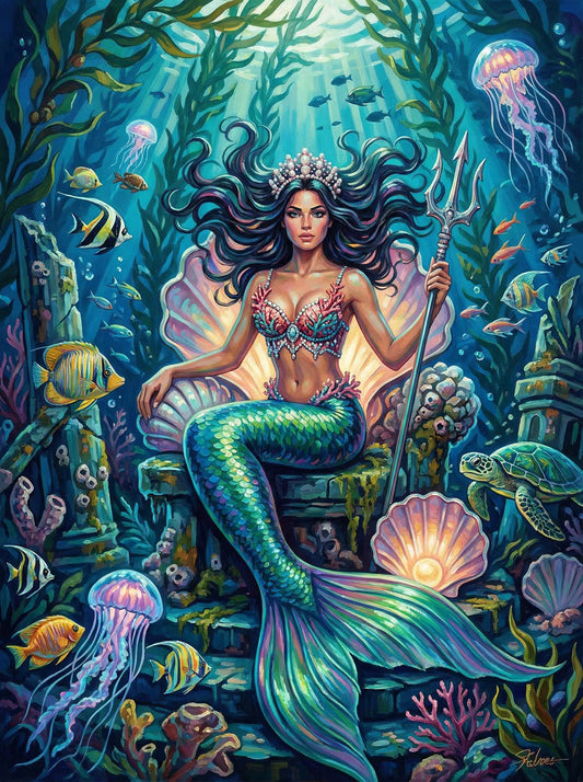 Mermaid Queen Underwater Palace (100 Color Diamond Painting)