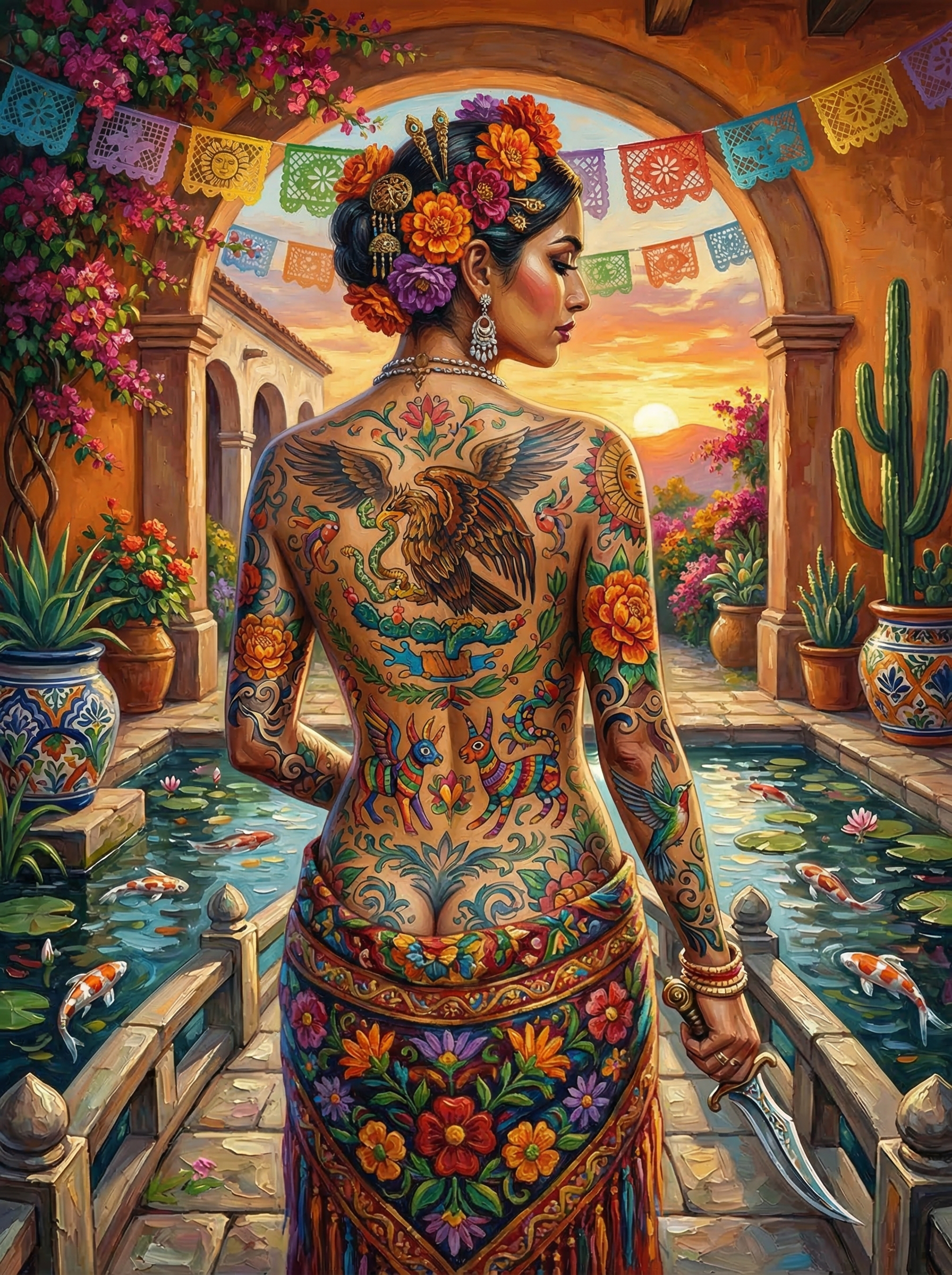 Mexican Eagle Tattoo Woman (100 Color Diamond Painting)