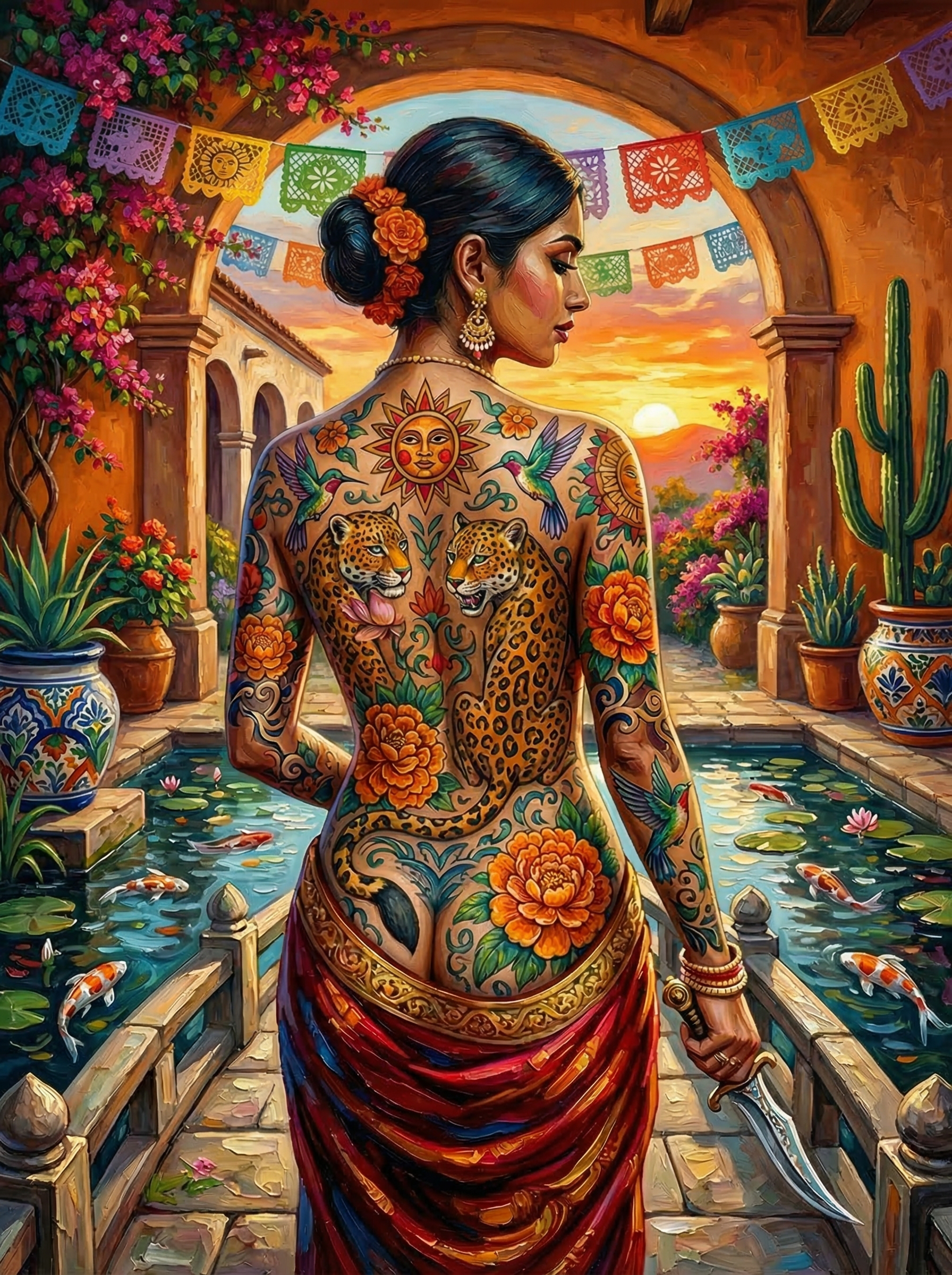 Mexican Jaguar Tattoo Woman (100 Color Diamond Painting)