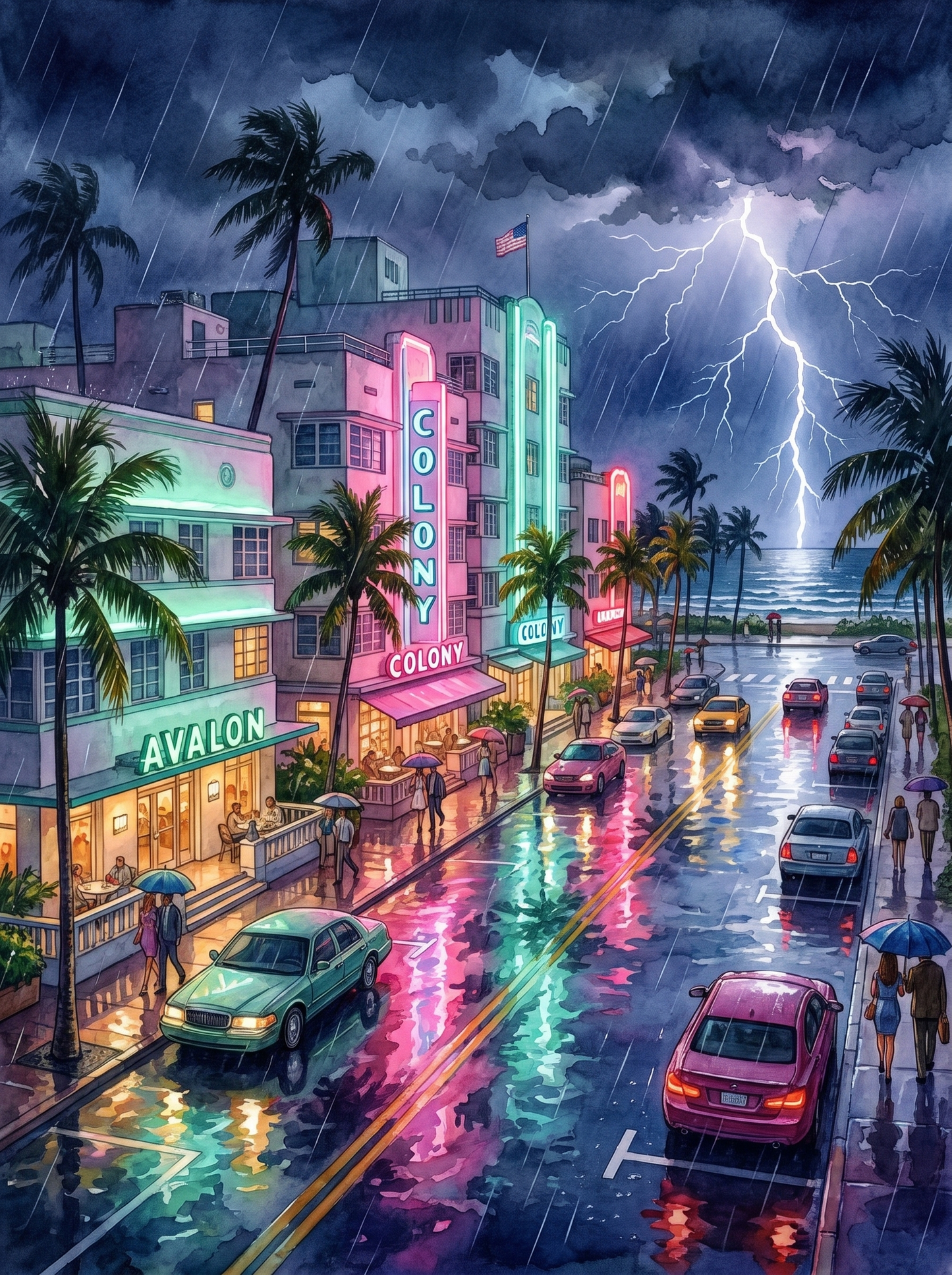 Neon Storm on Ocean Drive, Miami