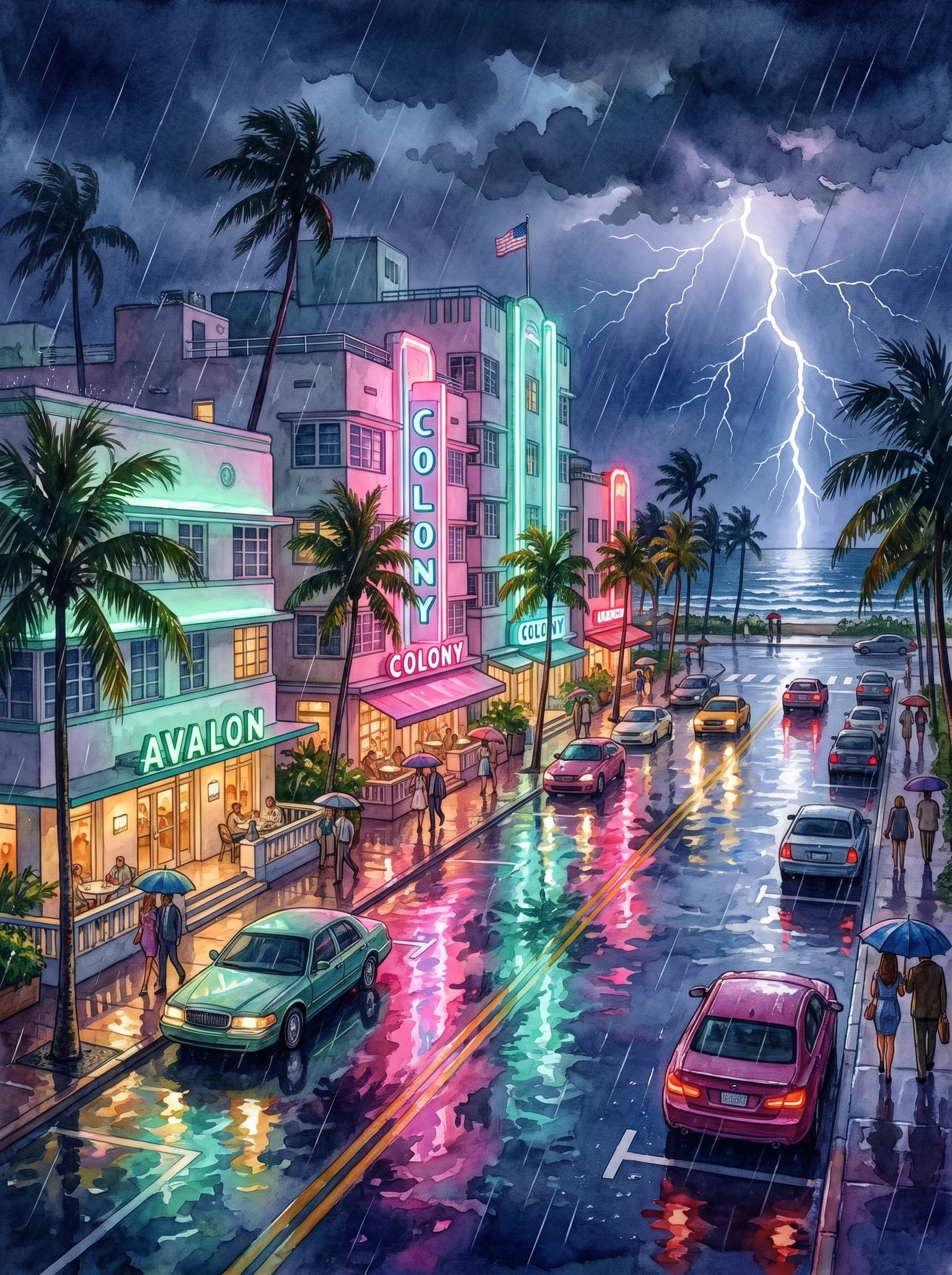 Neon Storm on Ocean Drive, Miami