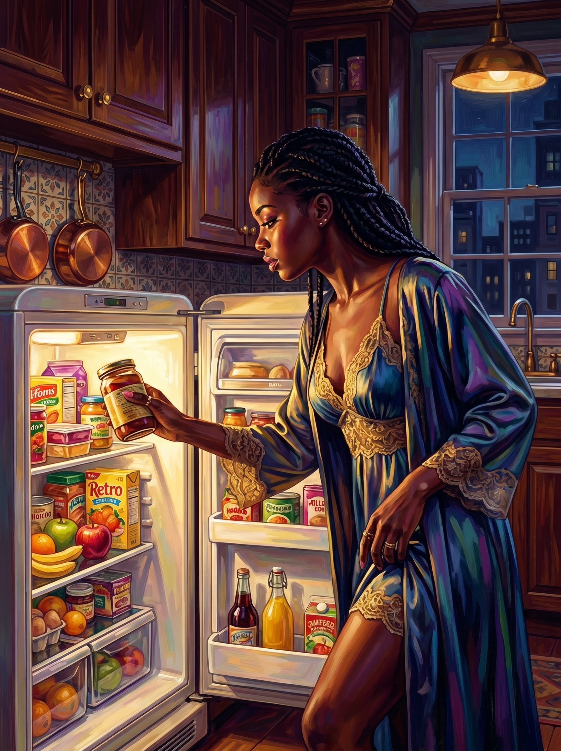 Midnight Fridge Woman 02 (150 Color Diamond Painting)