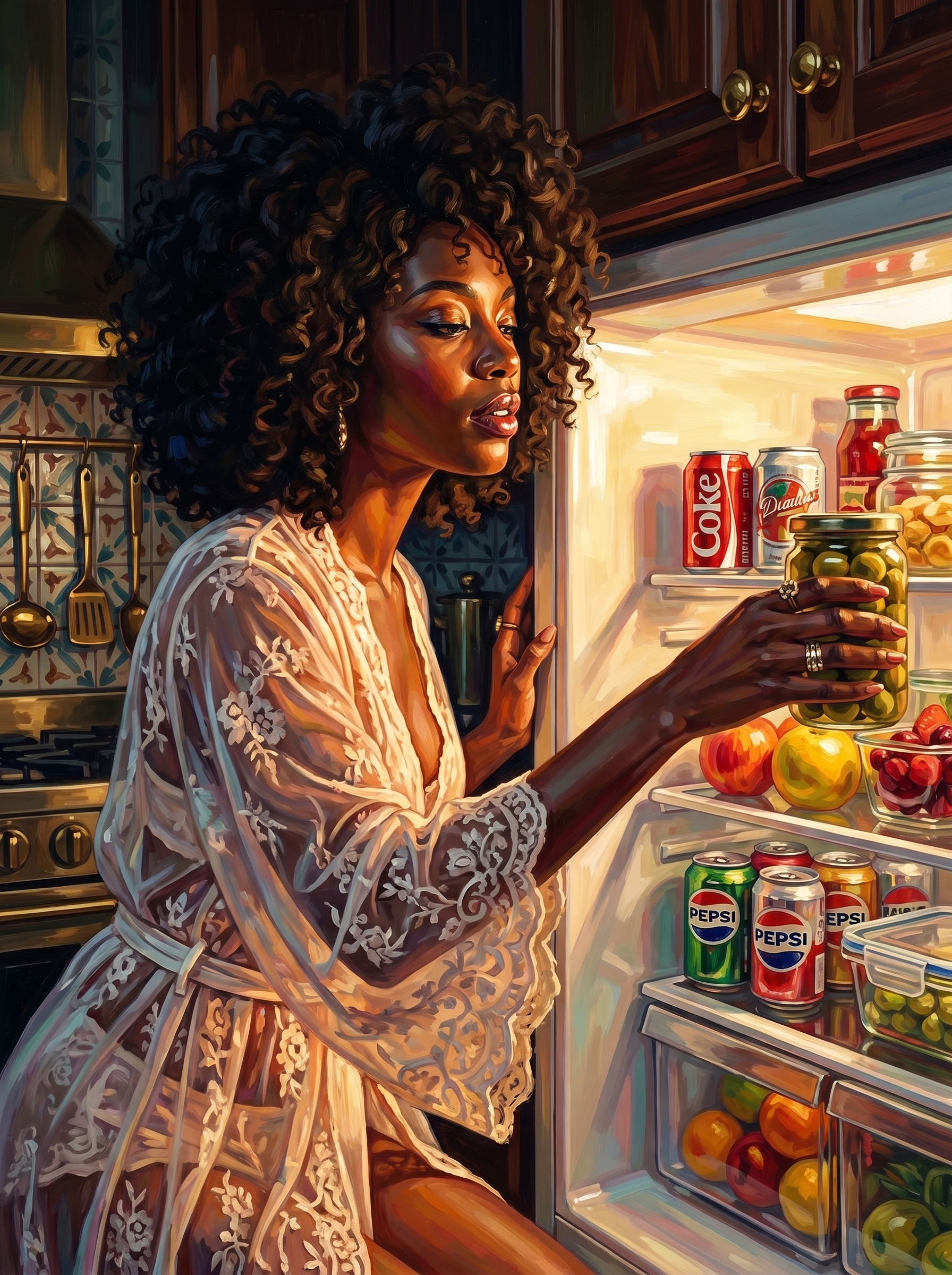 Midnight Fridge Woman 03 (150 Color Diamond Painting)