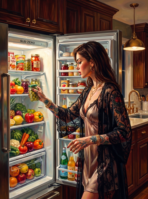 Midnight Fridge Woman 04 (150 Color Diamond Painting)