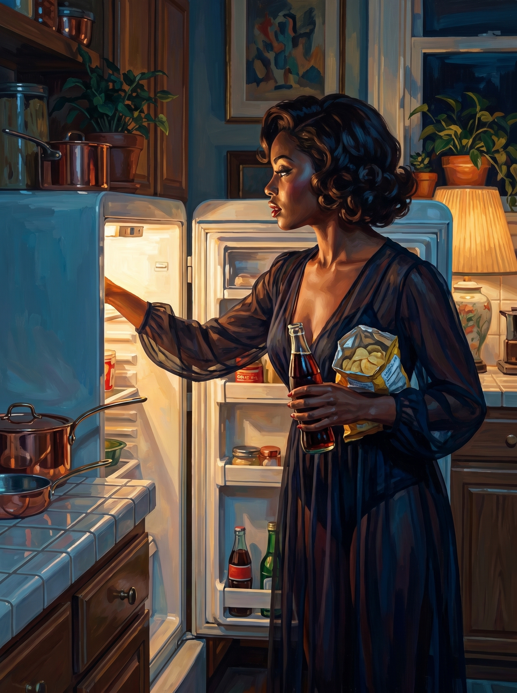 Midnight Fridge Woman Snacks (150 Color Diamond Painting)
