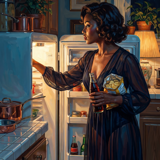 Midnight Fridge Woman Snacks (150 Color Diamond Painting)