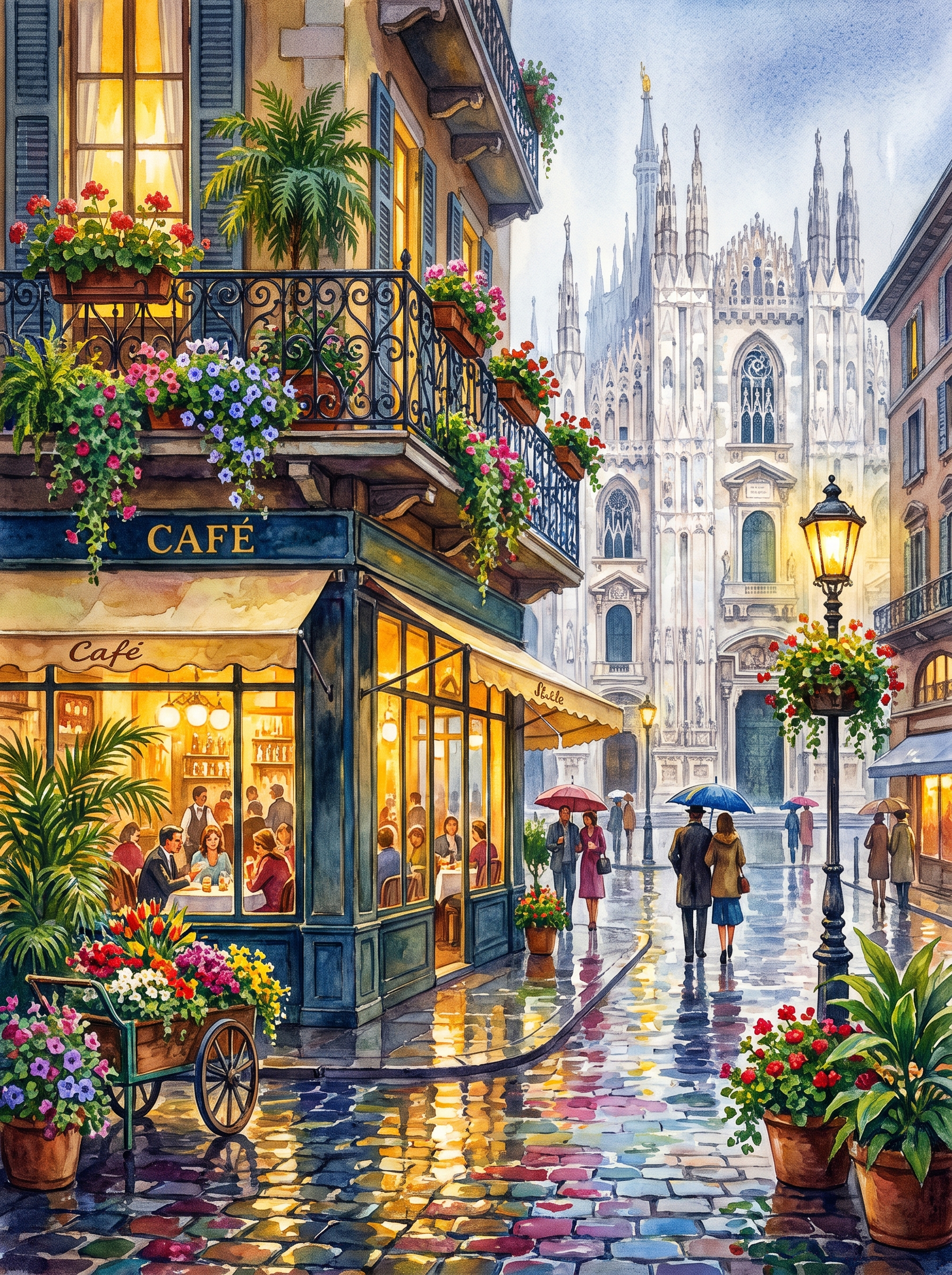 Milan Duomo Rainy Café