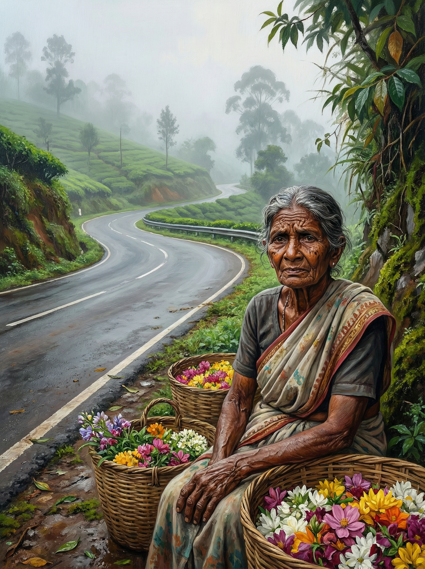 Misty Road Flower Seller (Diamond Painting) Diamond Painting kit