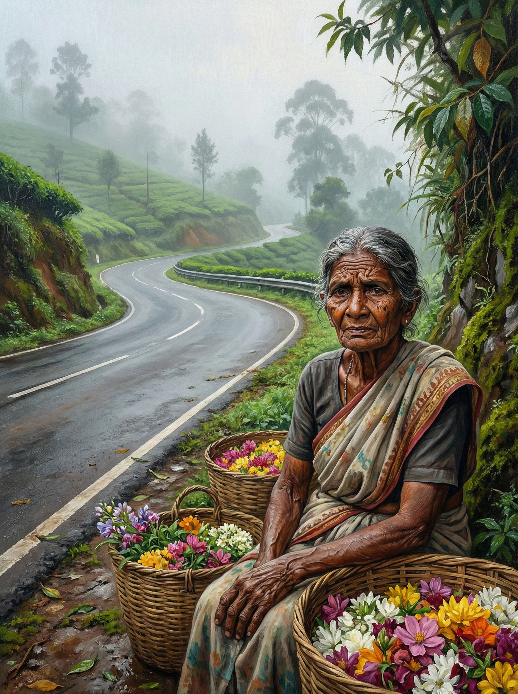 Misty Road Flower Seller (Diamond Painting) Diamond Painting kit