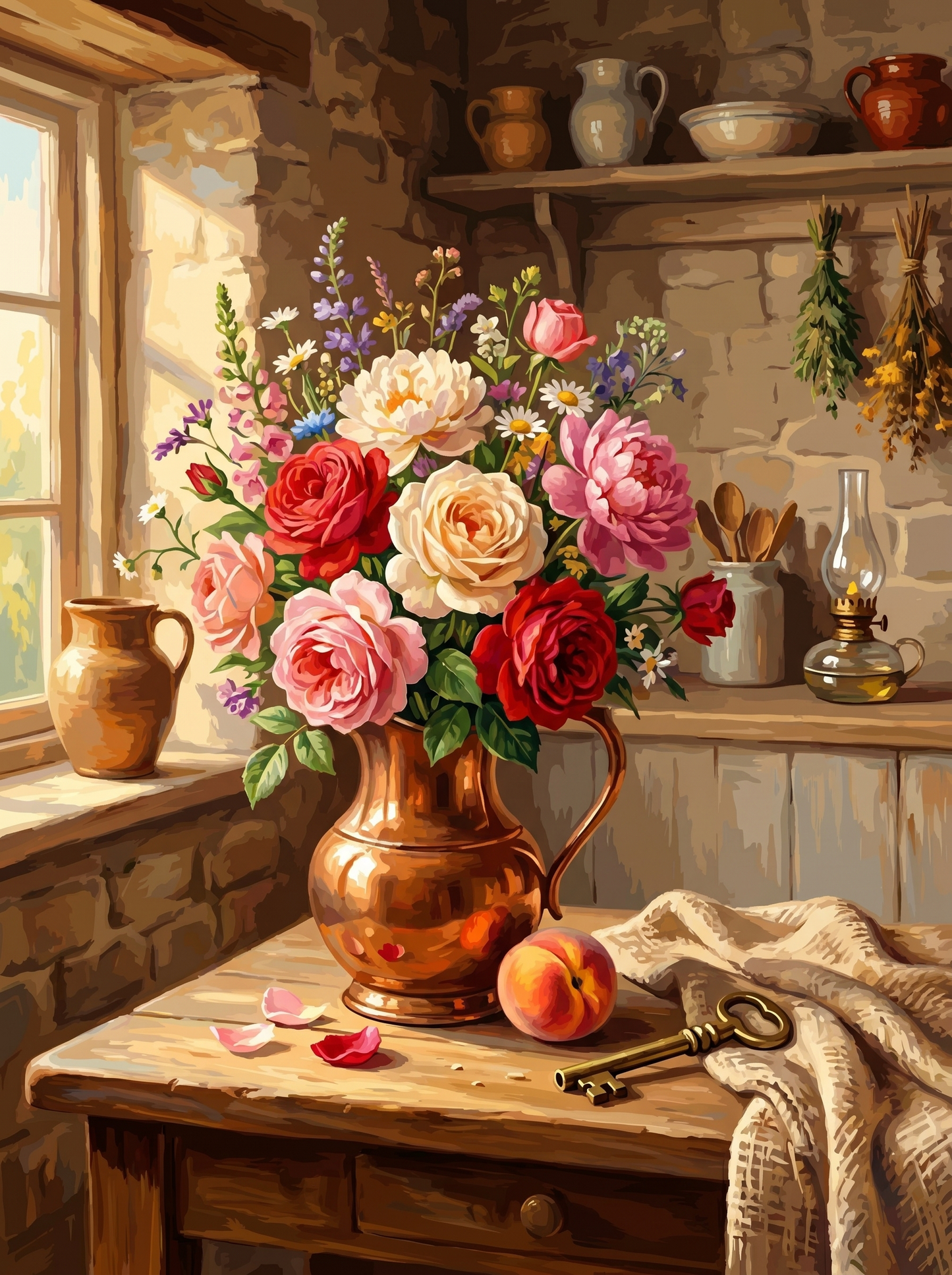 Mixed Bouquet Copper Pitcher (Diamond Painting)