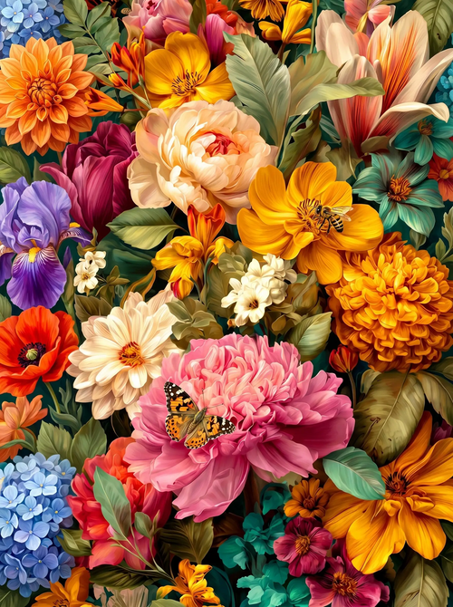 Mixed Floral Butterfly Closeup (Diamond Painting)