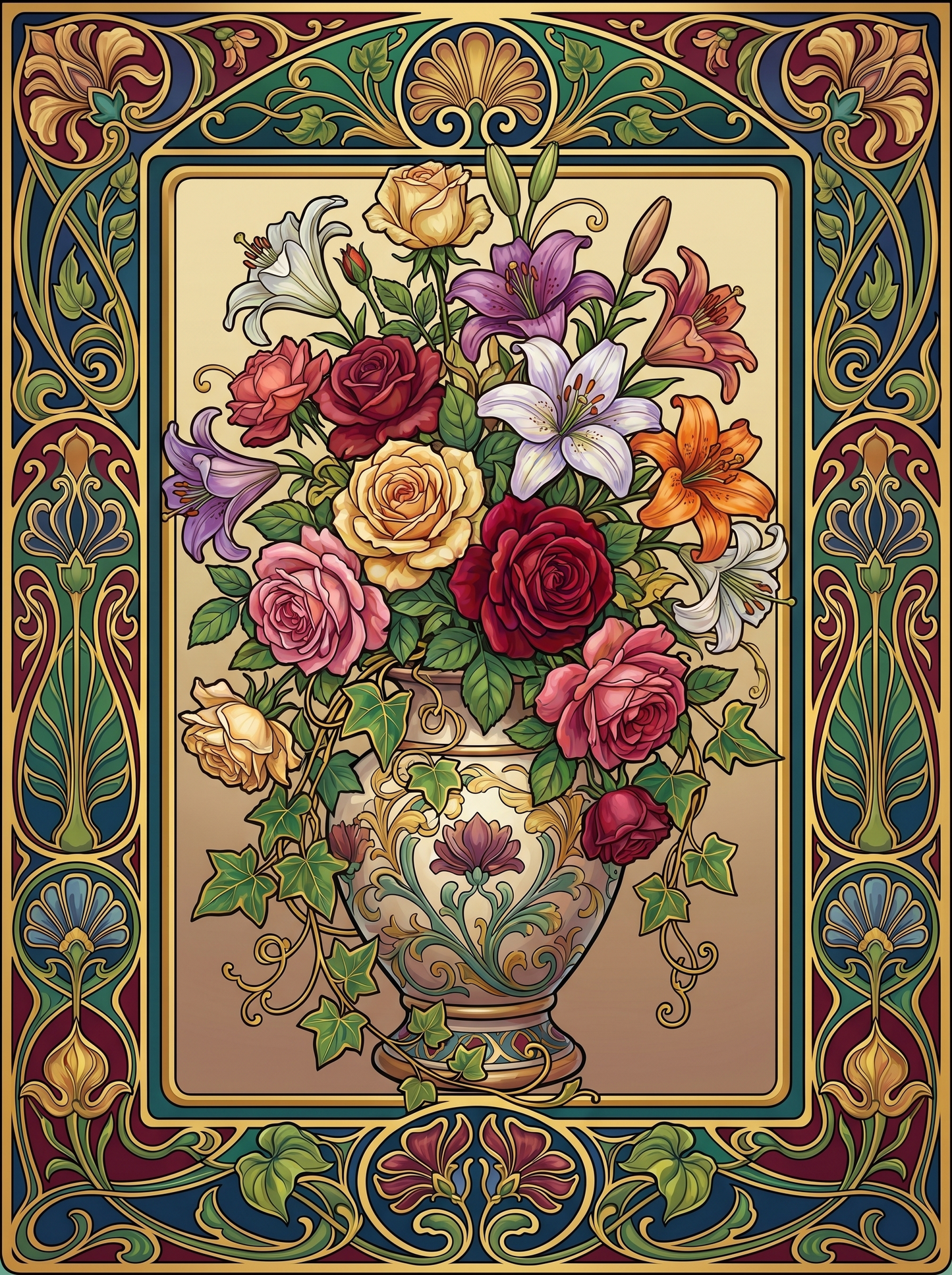 Mixed Rose Lily Vase Panel (80 Colors)