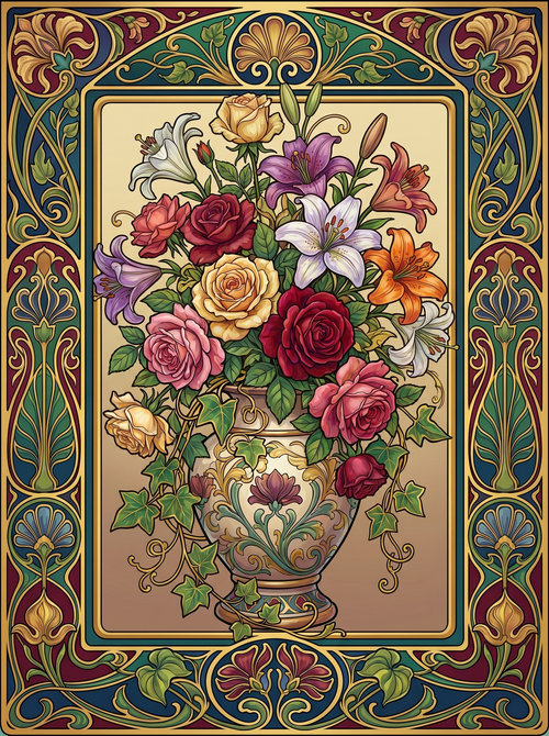 Mixed Rose Lily Vase Panel (80 Colors)