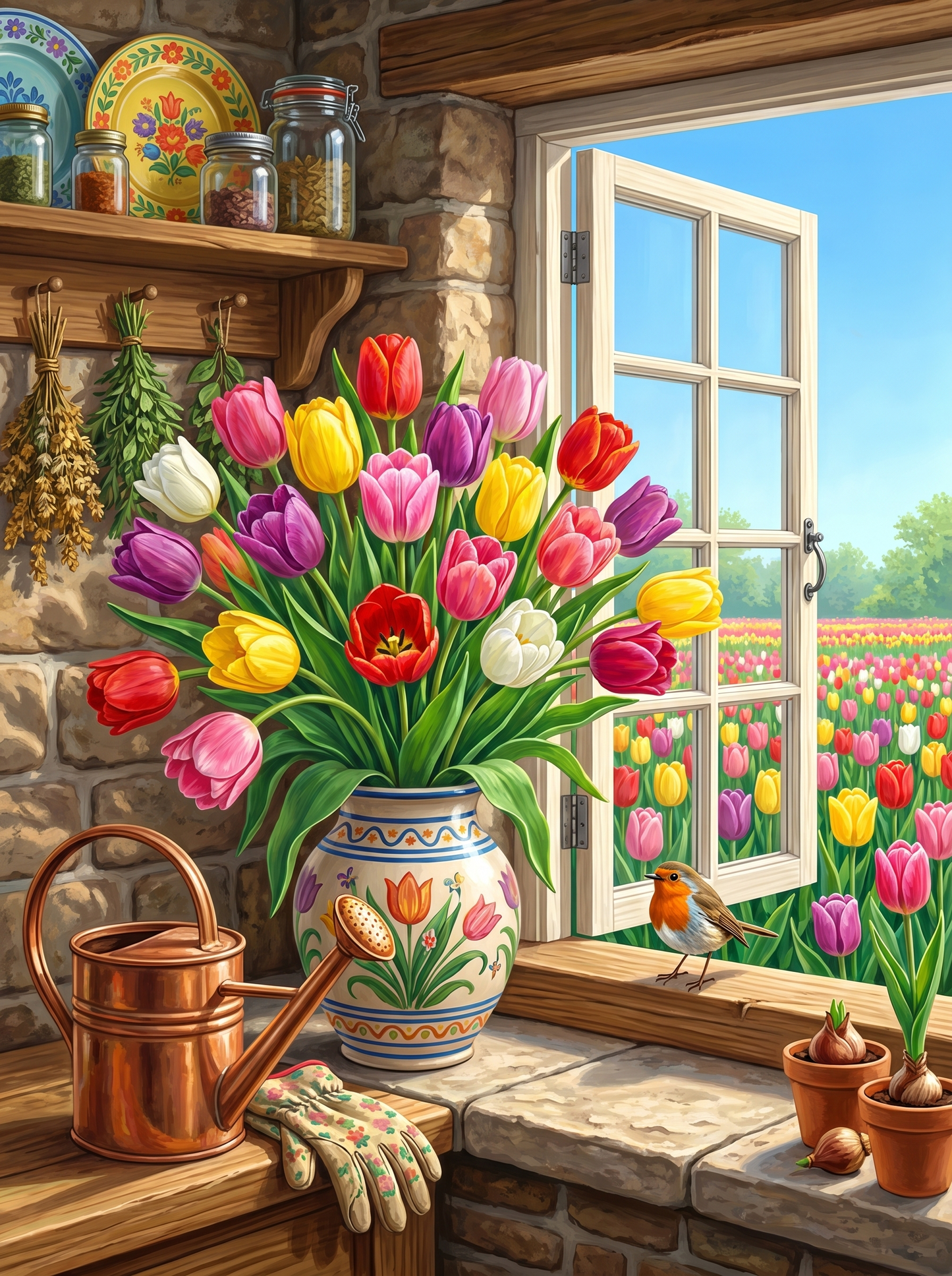 Mixed Tulips Window Garden (Diamond Painting)