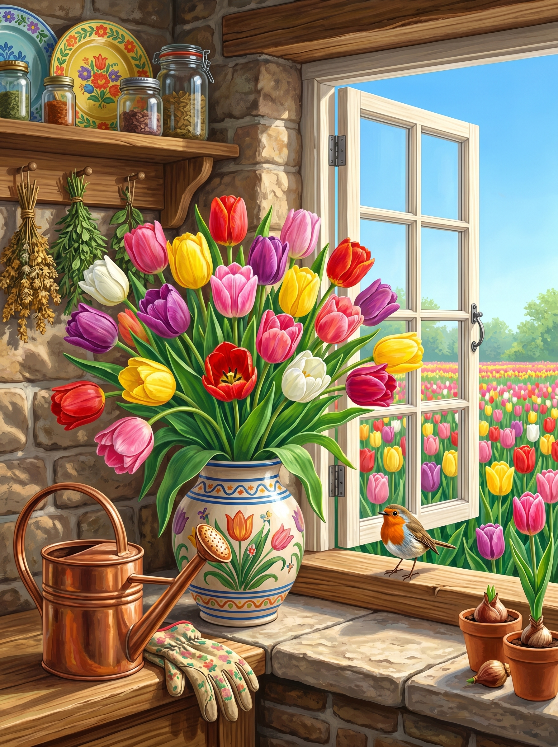 Mixed Tulips Window Garden (Diamond Painting)