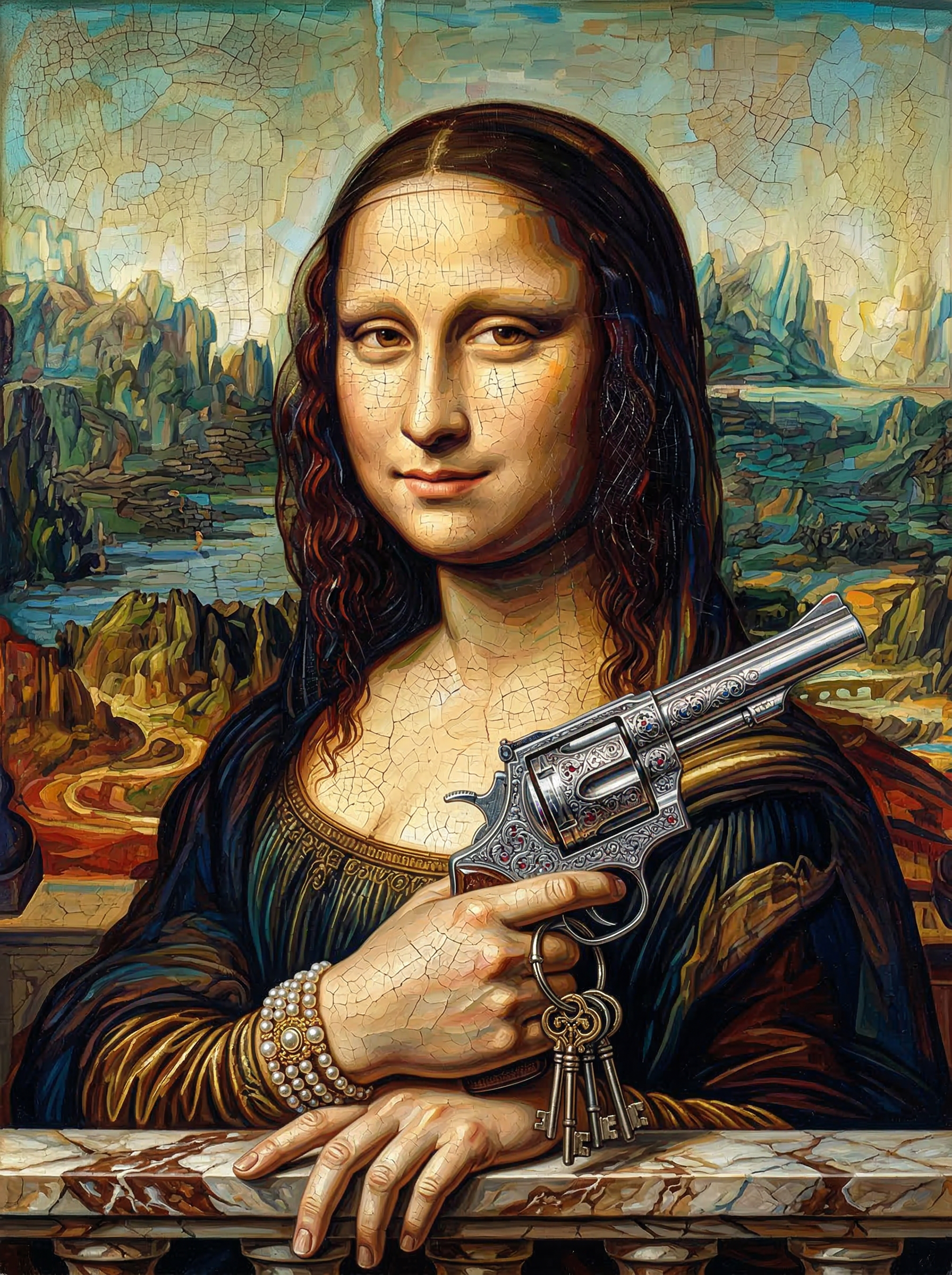 Mona Lisa With Revolver