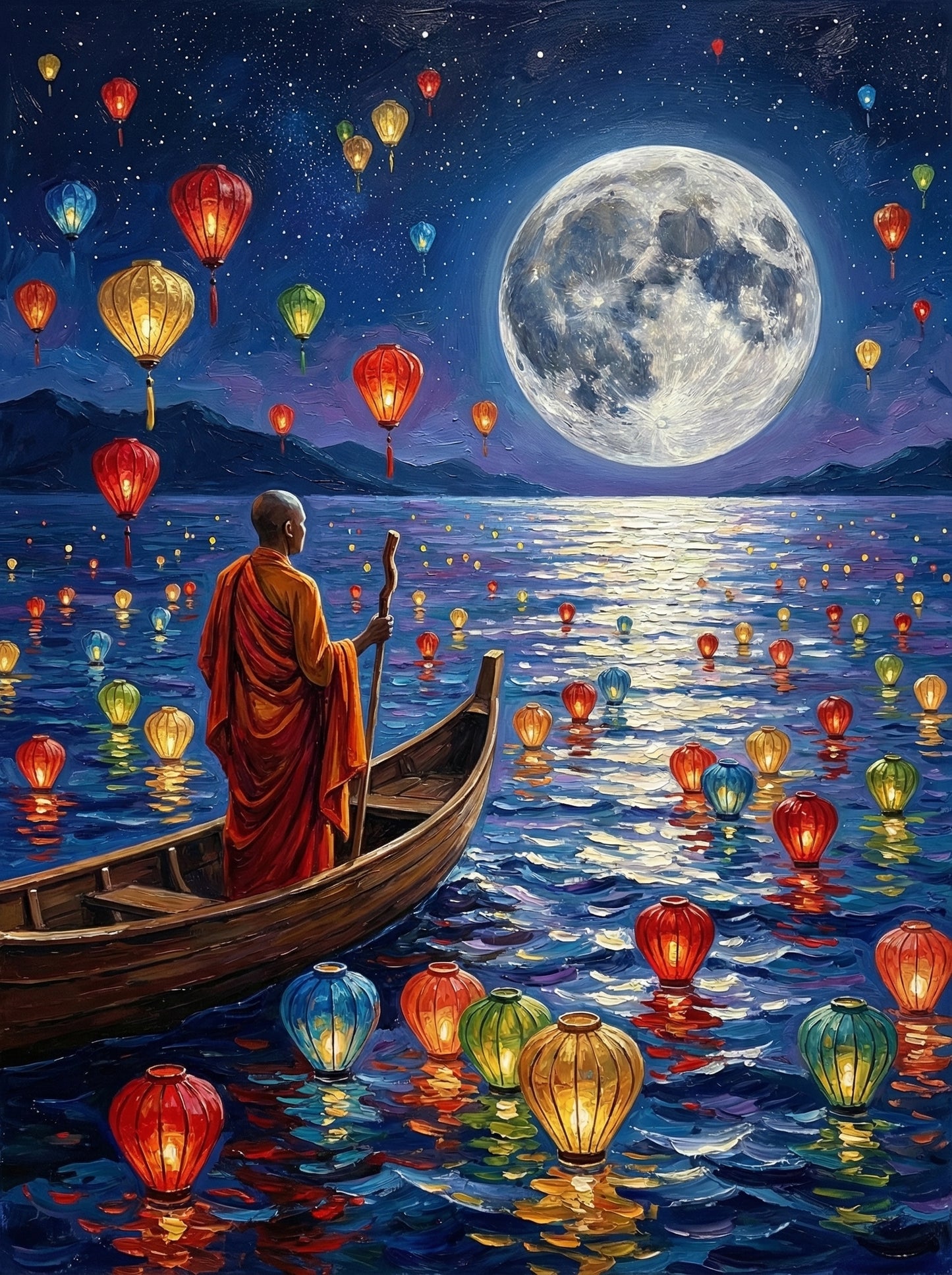 Monk And Lantern Balloon Sky (100 Color Diamond Painting) Diamond Painting kit