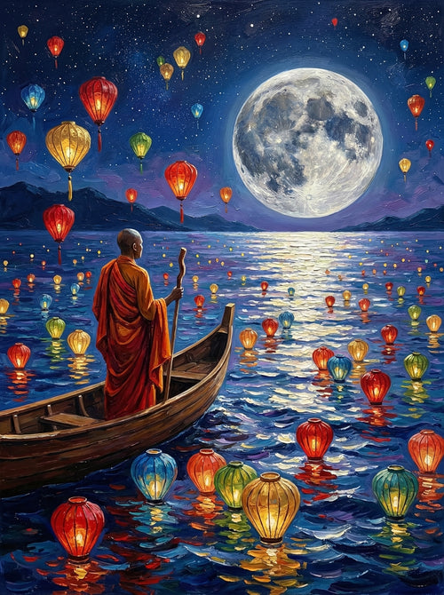 Monk And Lantern Balloon Sky (100 Color Diamond Painting) Diamond Painting kit
