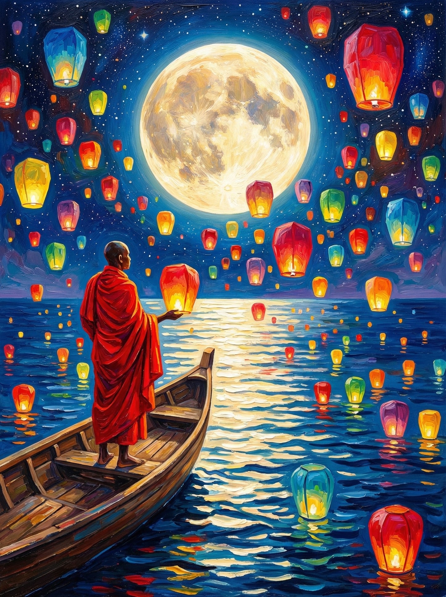 Monk Under Full Moon (100 Color Diamond Painting) Diamond Painting kit