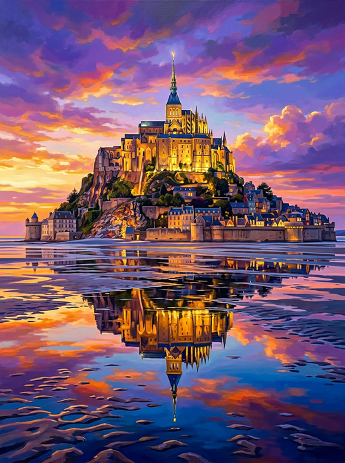 Mont Saint Michel Twilight (150 Color Diamond Painting)
