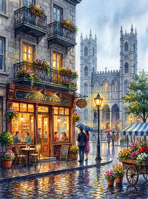 Montreal Notre Dame Rainy Café