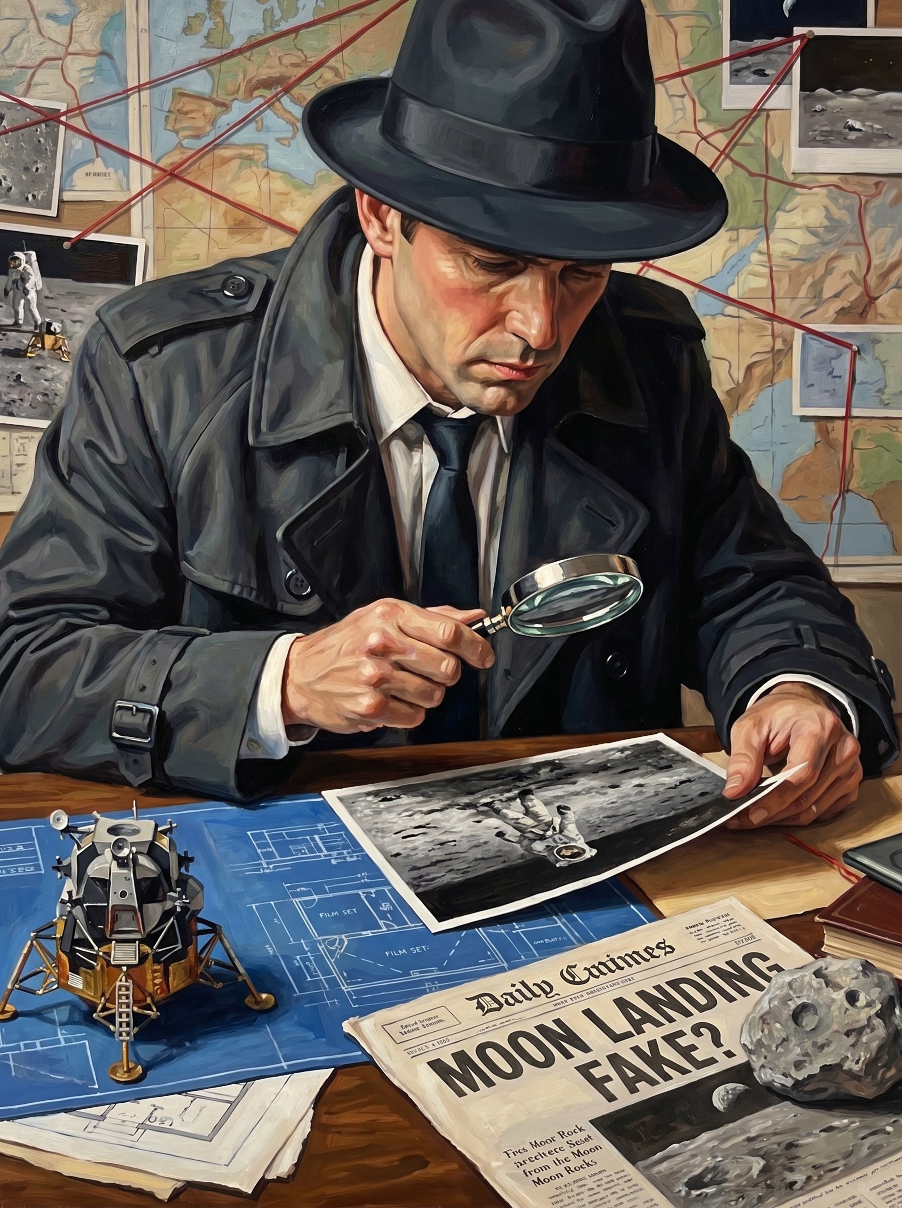 Moon Landing Hoax Detective (150 Color Diamond Painting)