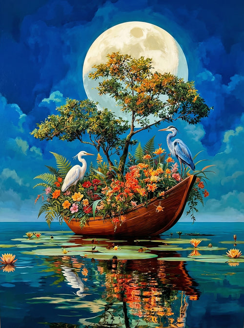 Moonlight Heron Sanctuary (100 Color Diamond Painting) Diamond Painting kit